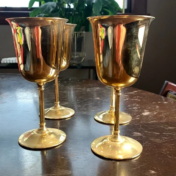 24K Gold Plated Wine Goblets WMF IKORA Germany Set of 4 Chalice - Picture 1 of 4